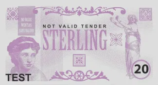 United Kingdom 20 Sterling Test Note,  obverse