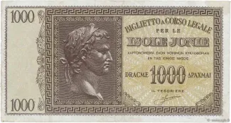 United States of the Ionian Islands 1,000 Drachme, 1941 obverse