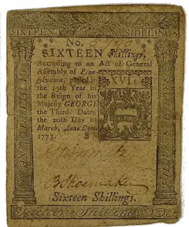United States (pre-federal and private/territorial) 16 Shillings, 1773 obverse