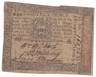 United States (pre-federal and private/territorial) 18 Pence, 1773 obverse