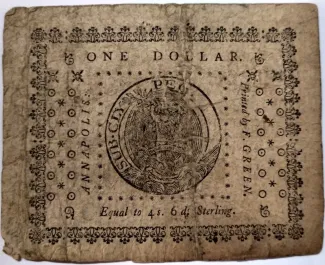 United States (pre-federal and private/territorial) 1 Dollar / 4 Shillings 6 Pence, 1775 reverse