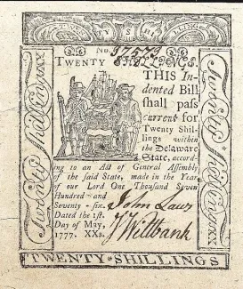 United States (pre-federal and private/territorial) 20 Shillings, 1777 obverse