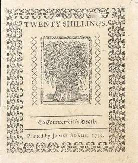 United States (pre-federal and private/territorial) 20 Shillings, 1777 reverse