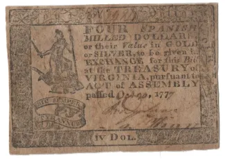 United States (pre-federal and private/territorial) 4 Dollars, 1777 obverse