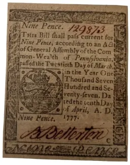 United States (pre-federal and private/territorial) 9 Pence, 1777 obverse
