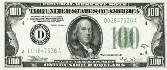 United States 100 Dollars, 1928-1934 P-424 obverse