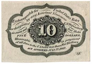 United States 10 Cents, 1862 P-98 reverse