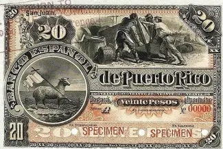 Puerto Rico 20 Pesos, 1889-1890 obverse