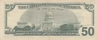 United States 50 Dollars, 1996-2001 P-502 reverse
