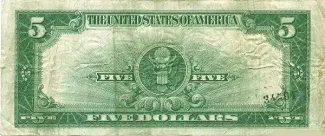 United States 5 Dollars, 1923 P-343 reverse