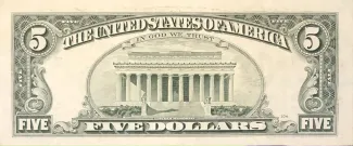United States 5 Dollars, 1993-1995 P-491 reverse