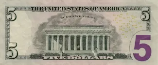 United States 5 Dollars, 2006-2021 P-524 reverse