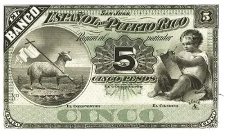 Puerto Rico 5 Pesos, 1889-1890