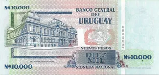 Uruguay 10,000 Nuevos Pesos, 1989 P-68 reverse