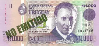 Uruguay 1,000 Nuevos Pesos, 1989 P-67 obverse