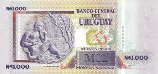 Uruguay 1,000 Nuevos Pesos, 1989 P-67 reverse