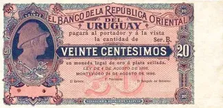 Uruguay 20 Centésimos, 1896 P-1 obverse