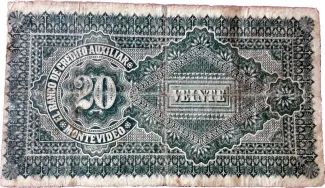 Uruguay 20 Pesos, 1887 reverse