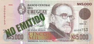 Uruguay 5,000 Nuevos Pesos, 1989 P-68 obverse