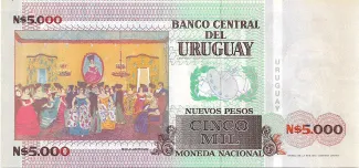 Uruguay 5,000 Nuevos Pesos, 1989 P-68 reverse