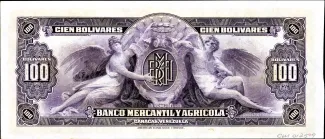 Venezuela 100 Bolivares, 1929 reverse