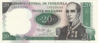 Venezuela 20 Bolivares, 1987 P-71 obverse