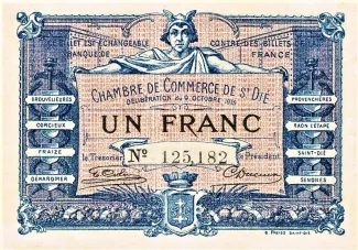 Vosges, Department of 1 Franc, 1915-1918 obverse