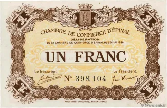 Vosges, Department of 1 Franc, 1920-1921 obverse