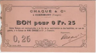 Vosges, Department of 25 Centimes, 1914