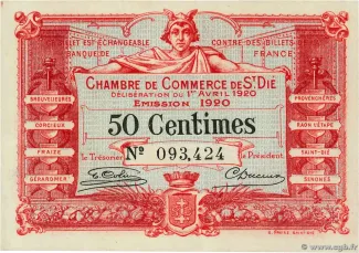 Vosges, Department of 50 Centimes, 1920 obverse