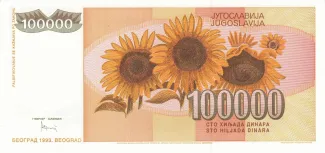 Yugoslavia 100.000 Dinara, 1993 reverse