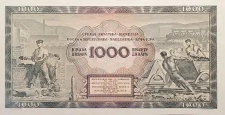 Yugoslavia 1,000 Dinara, 1949 P-67 reverse