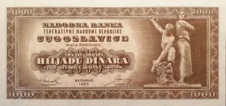 Yugoslavia 1,000 Dinara, 1950 P-67 obverse