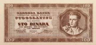Yugoslavia 100 Dinara, 1950 P-67 obverse