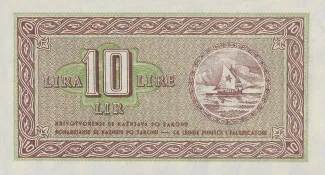 Yugoslavia 10 Liri, 1945 reverse