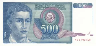 Yugoslavia 500 Dinara, 1990 obverse
