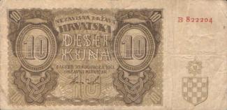 Yugoslavia 10 Kune, 1941 P-5 - P#5a - 1 serial number prefix letter obverse