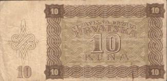 Yugoslavia 10 Kune, 1941 P-5 - P#5a - 1 serial number prefix letter reverse