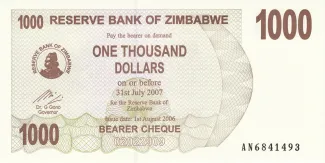 Zimbabwe 1.000 Dollars, 2006 obverse