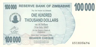 Zimbabwe 100.000 Dollars, 2006 obverse