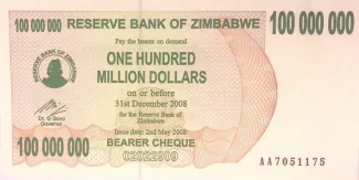 Zimbabwe 100.000.000 Dollars, 2008 obverse