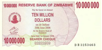Zimbabwe 10.000.000 Dollars, 2008 obverse