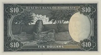 Rhodesia 10 Dollars, 1970-1979 reverse
