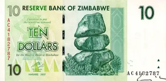 Zimbabwe 10 Dollars, 2007 obverse
