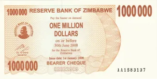 Zimbabwe 1.000.000 Dollars, 2008 obverse