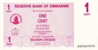 Zimbabwe 1 Cent, 2006 obverse