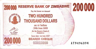 Zimbabwe 200.000 Dollars, 2007 obverse