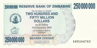 Zimbabwe 250.000.000 Dollars, 2008 obverse