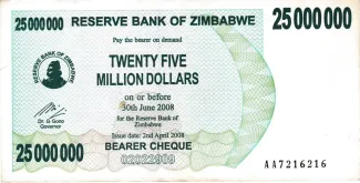 Zimbabwe 25.000.000 Dollars, 2008 obverse