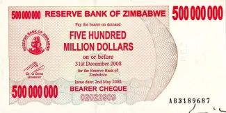 Zimbabwe 500.000.000 Dollars, 2008 obverse